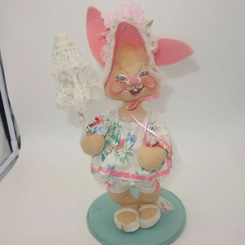 Vintage 1987 Annalee Mr. & Mrs. Easter Bunny Rabbit Pair Couple Parasol Poseable - Picture 7 of 12